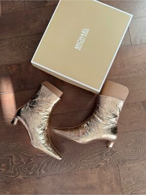 Michael Kors Metallic Gold Pointed Ankle Booties